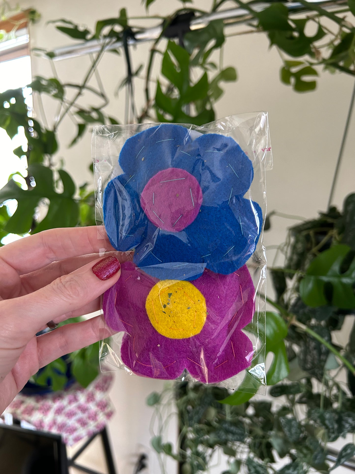A two pack of flower catnip cat toys