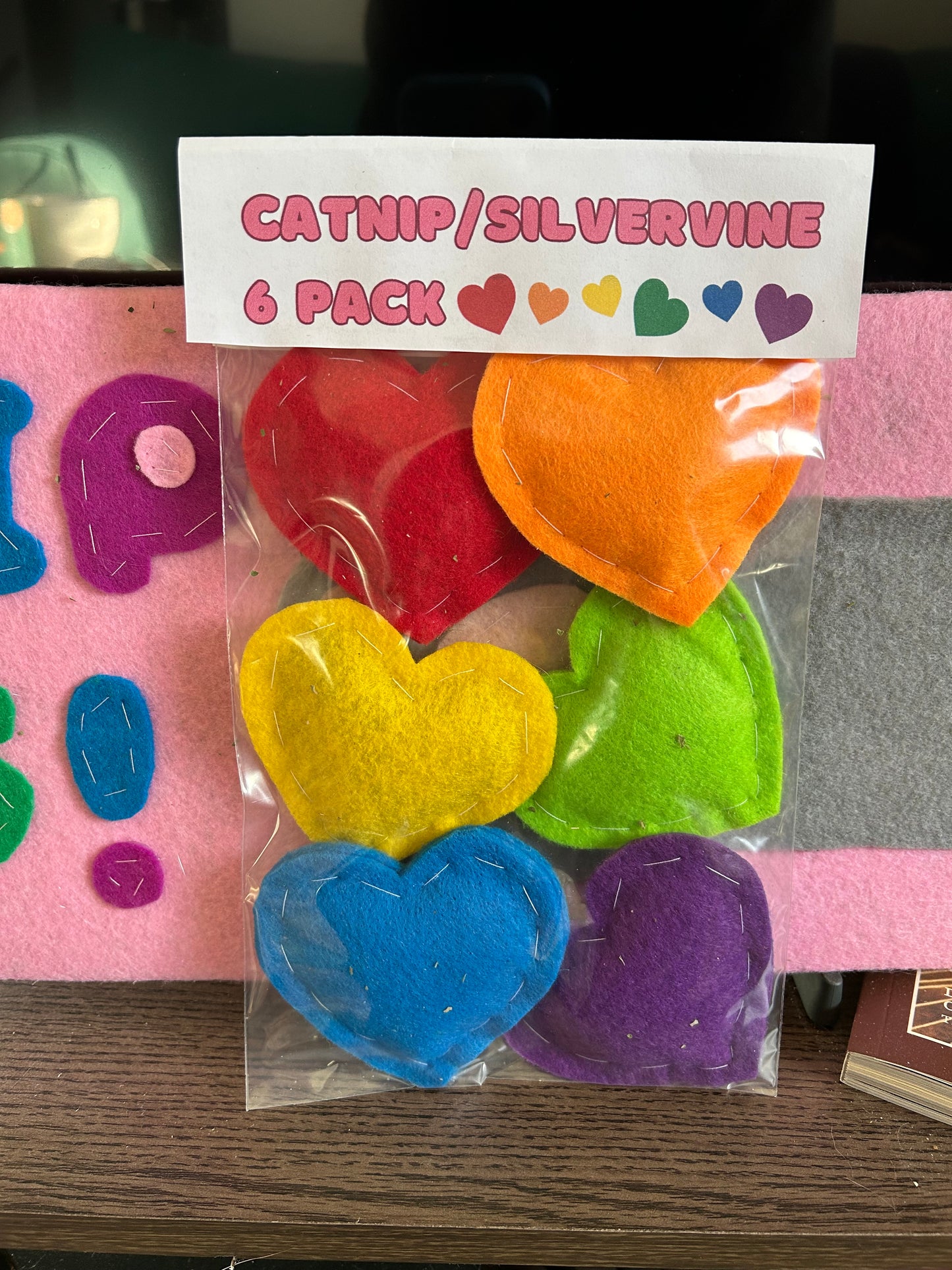 6 Pack of Rainbow Hearts - Catnip/Silvervine blend