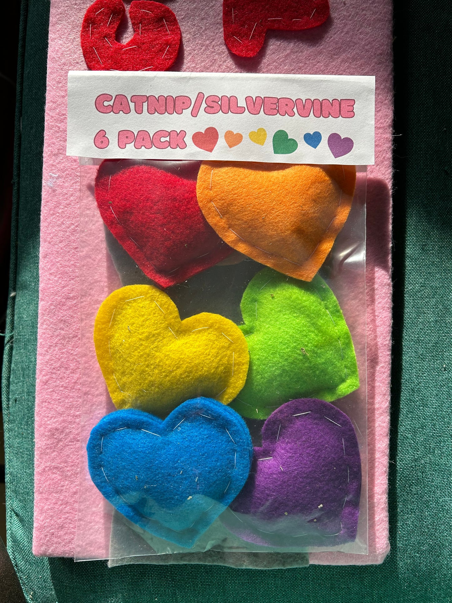 6 Pack of Rainbow Hearts - Catnip/Silvervine blend