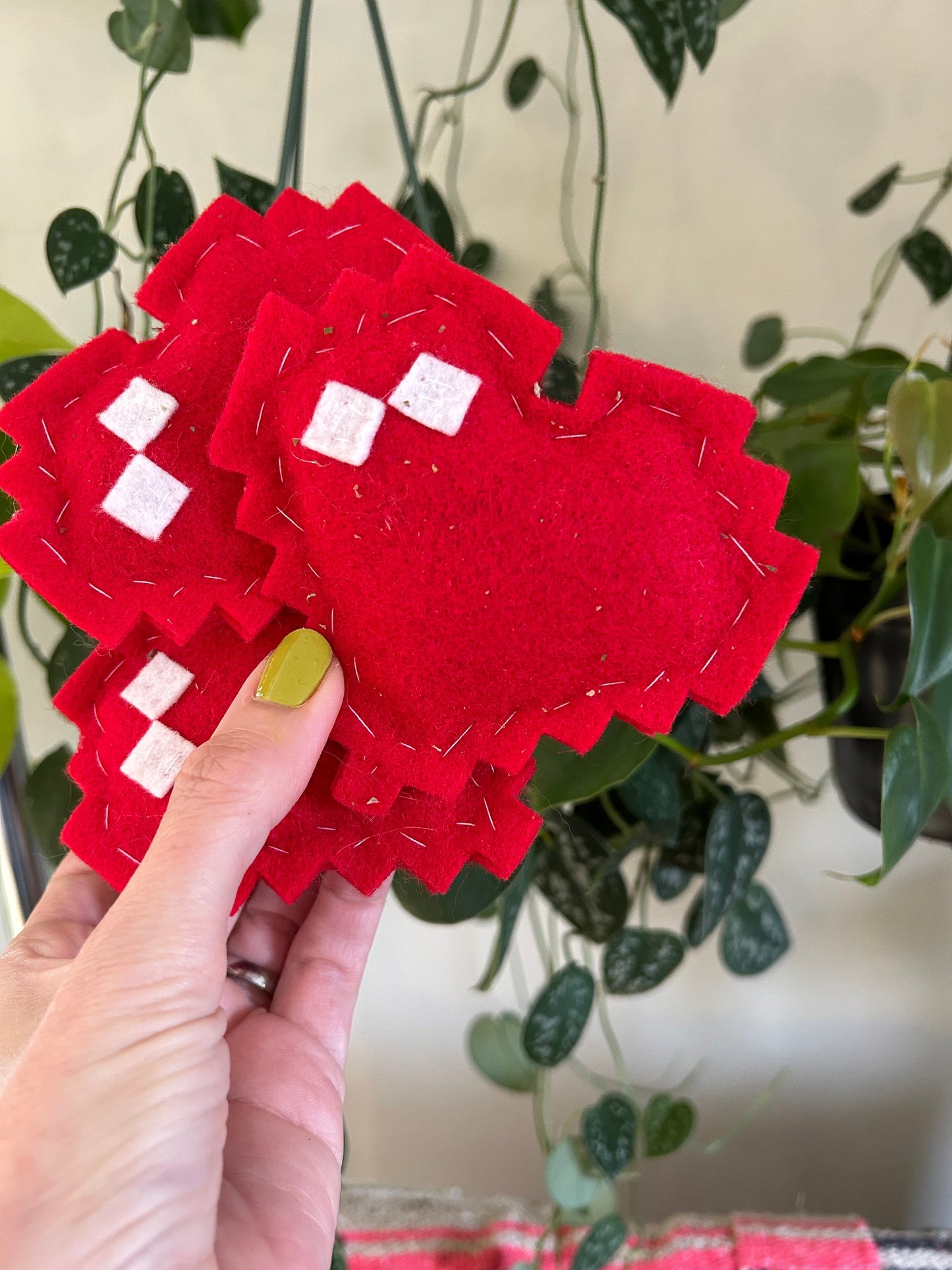 Video game pixelated heart catnip cat toy